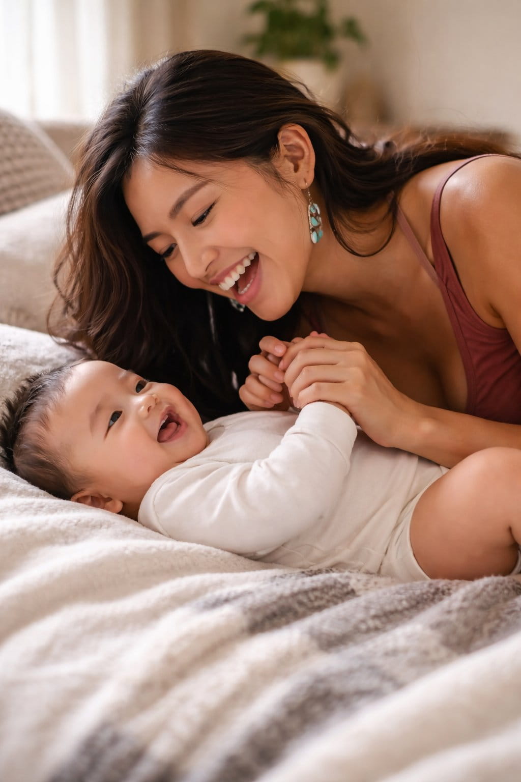 Mom playing with her baby