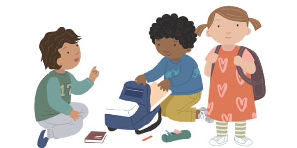 Sketch of preschoolers with backpack