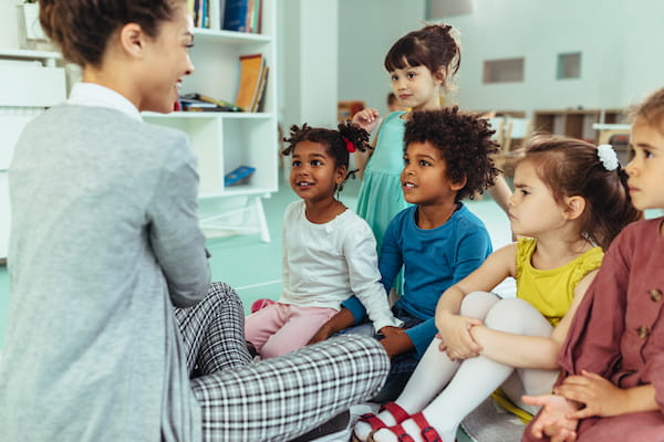 Teacher with a group of kids